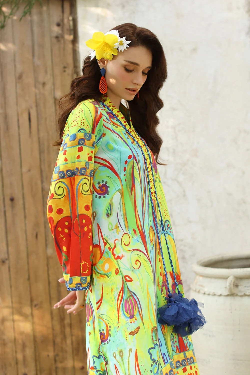 1 Piece Unstitched Cotton Silk Kaftan - Image 3
