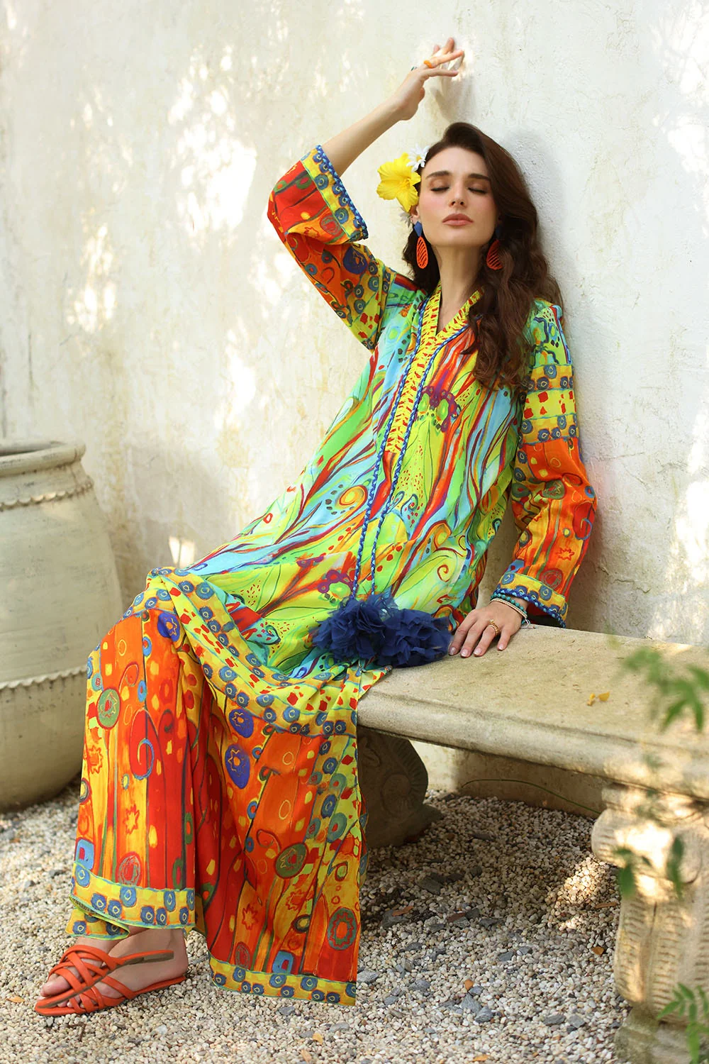 1 Piece Unstitched Cotton Silk Kaftan - Image 4