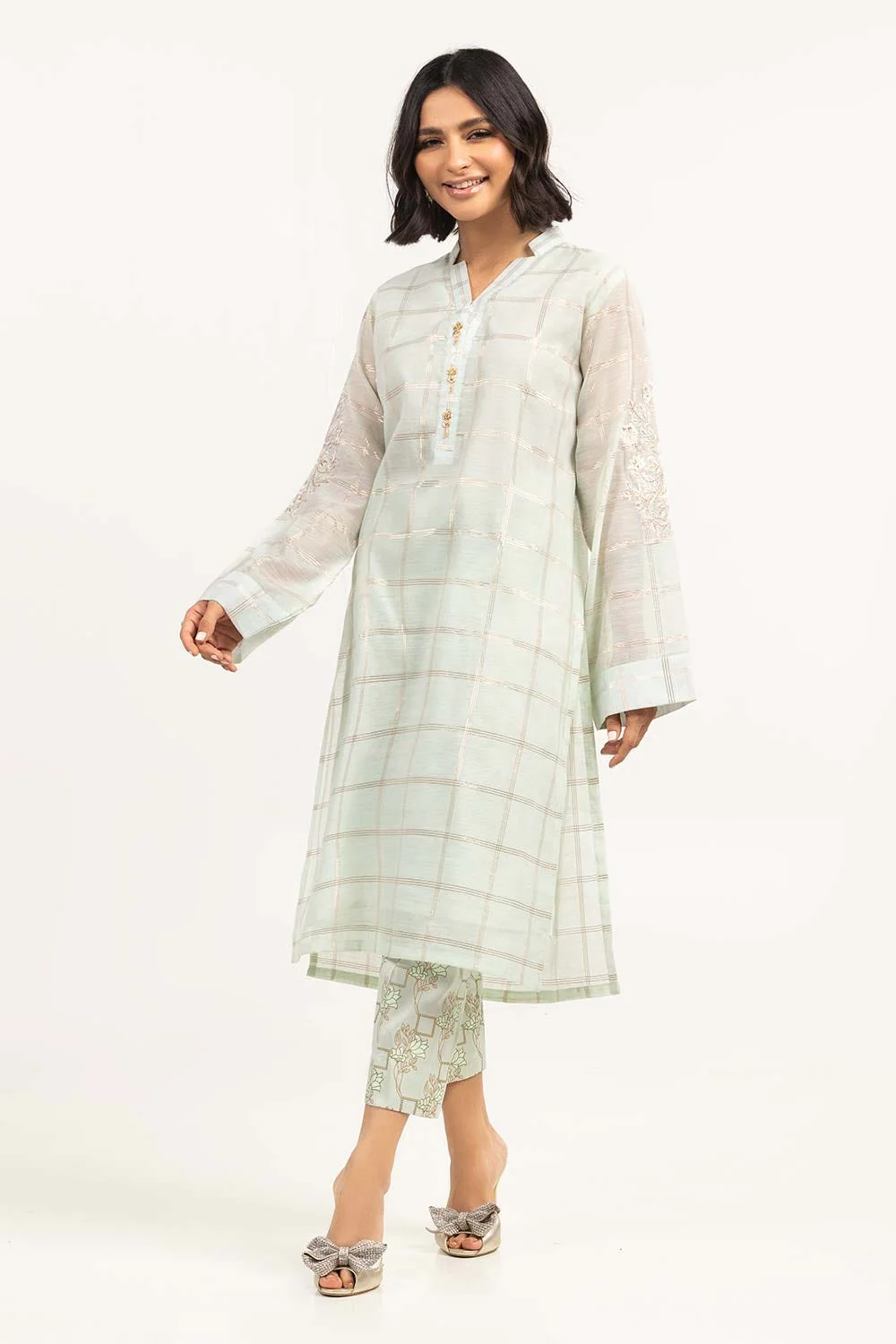 2 Piece Festive Suit Munar Kurta Raw Silk Pants - Image 2