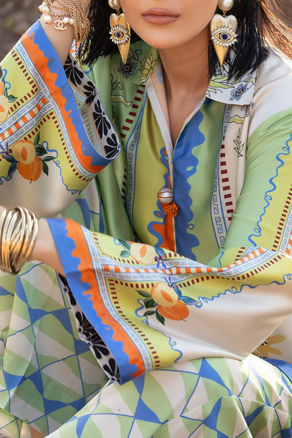 2 Piece Printed Charmeuse Silk Suit with Trouser - Image 2