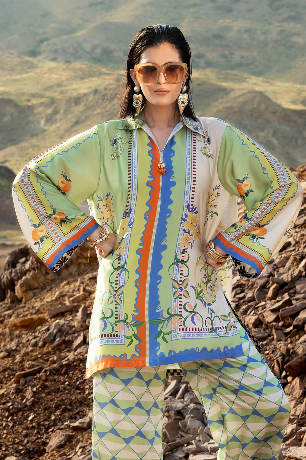 2 Piece Printed Charmeuse Silk Suit with Trouser - Image 5