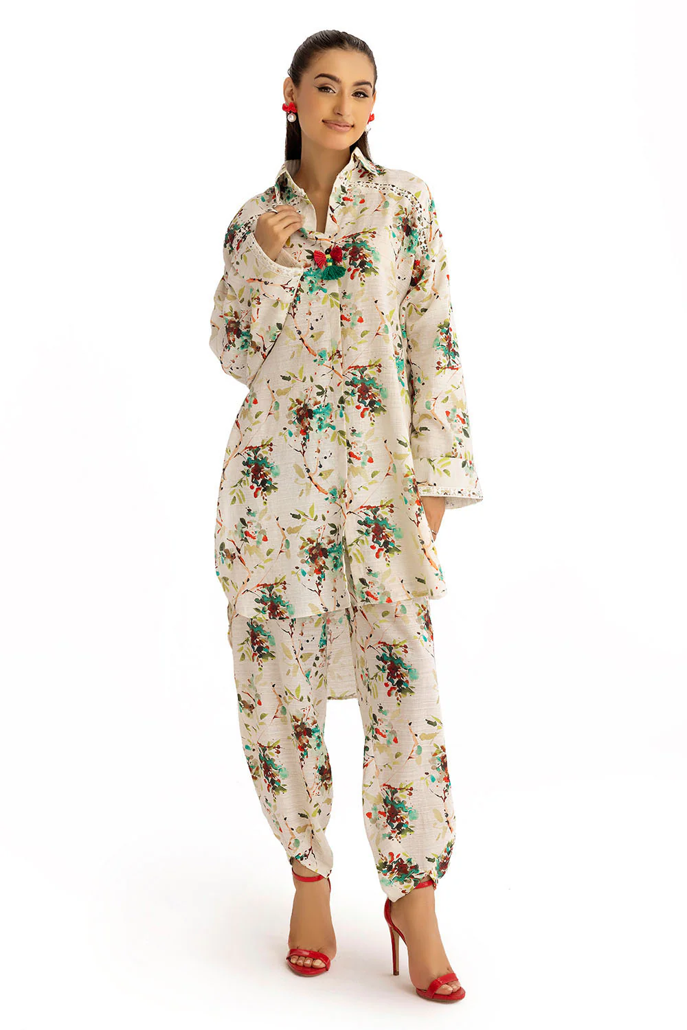 2 Piece Printed Jacquard Slub Khaddar Shirt and Trouser