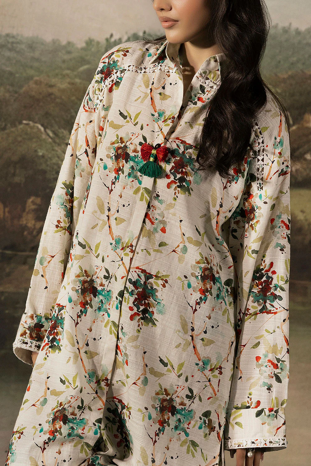 2 Piece Printed Jacquard Slub Khaddar Shirt and Trouser - Image 2