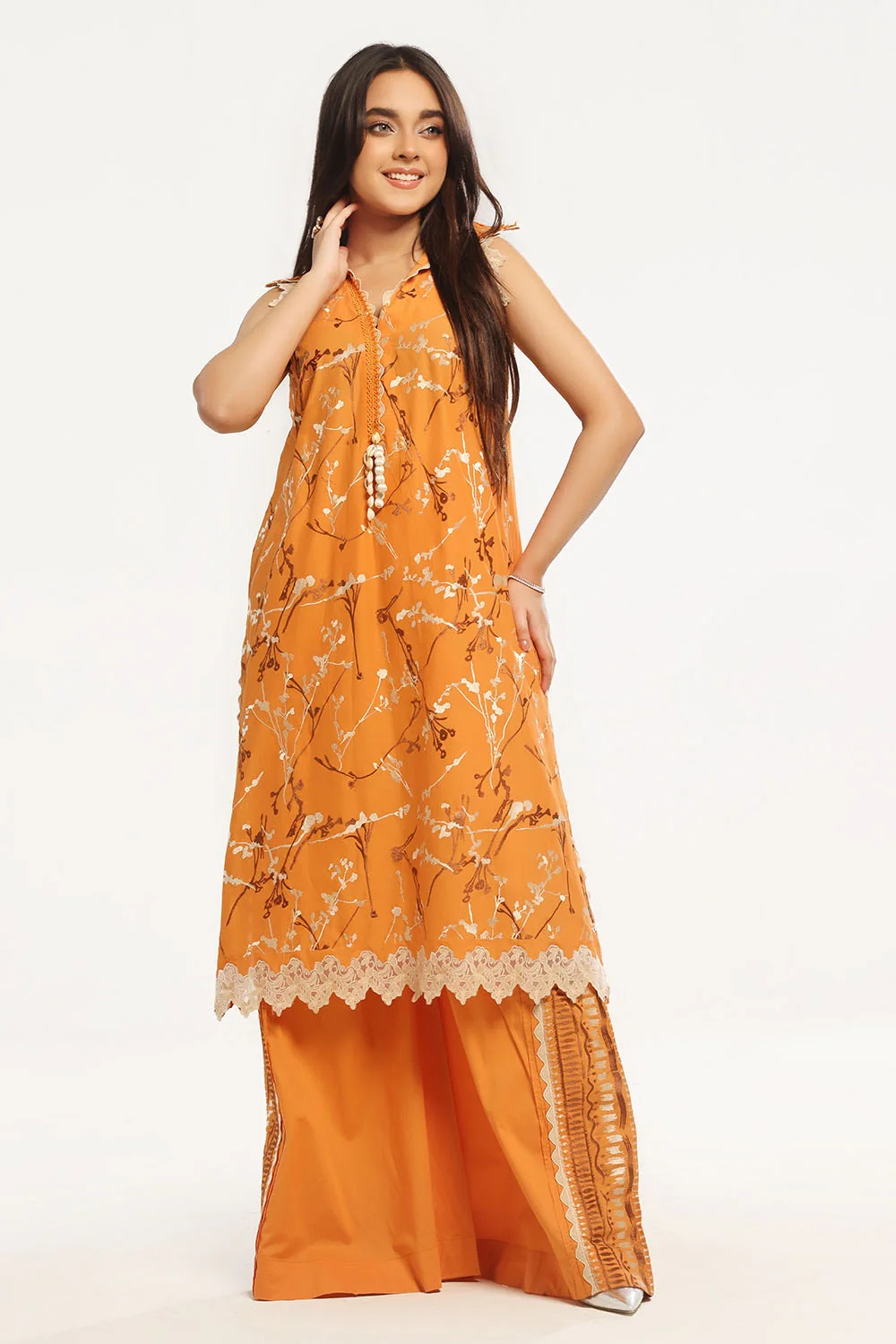 2 Piece Unstitched Embroidered Lawn Shirt with Dyed Trouser