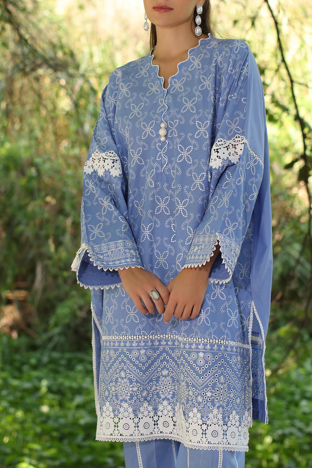 2 Piece Unstitched Embroidered Lawn Shirt with Dyed Trouser - Image 2
