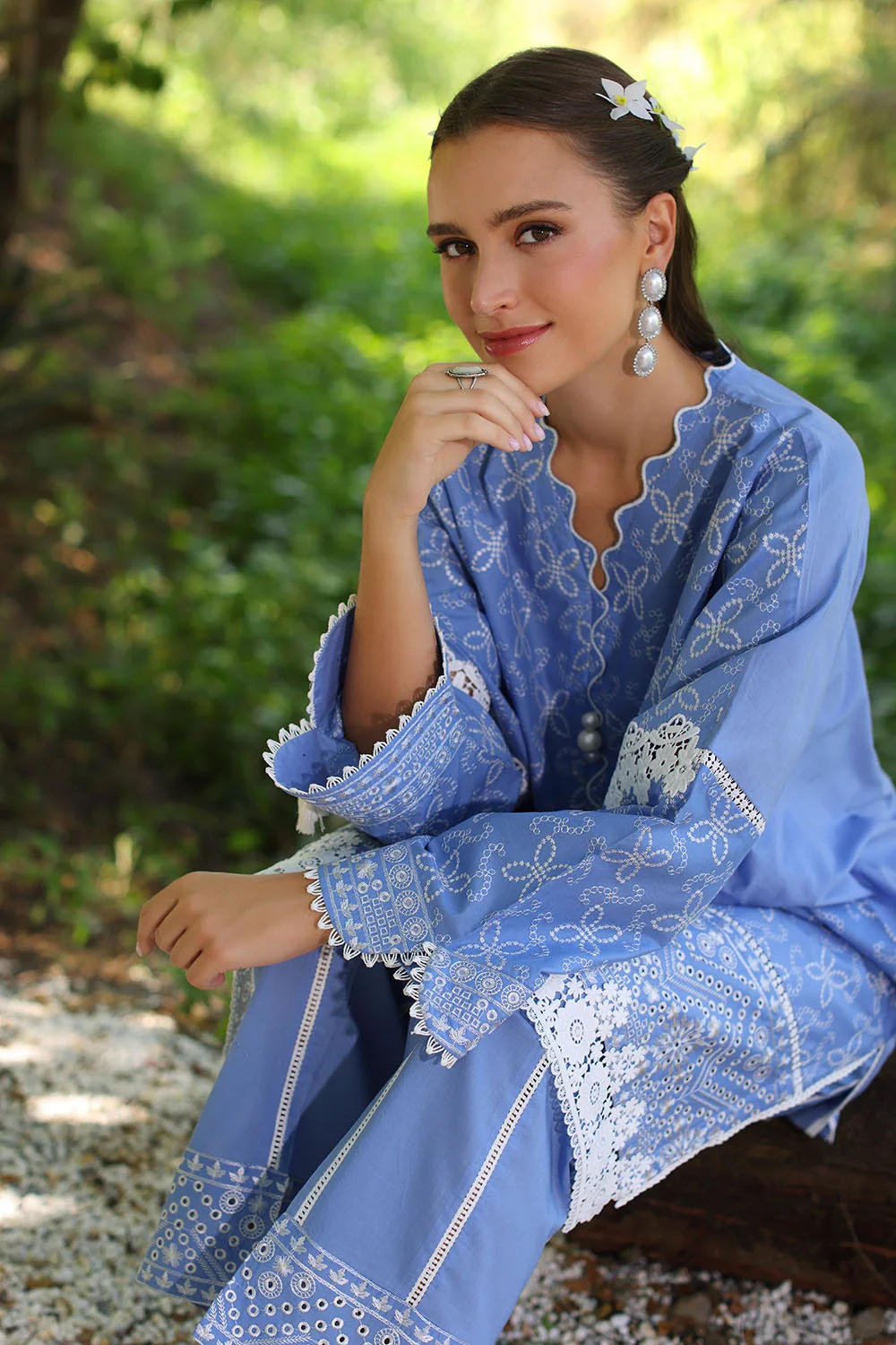2 Piece Unstitched Embroidered Lawn Shirt with Dyed Trouser - Image 3