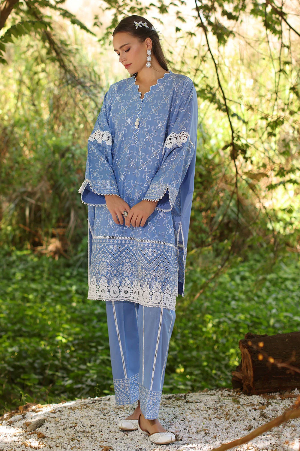 2 Piece Unstitched Embroidered Lawn Shirt with Dyed Trouser - Image 4