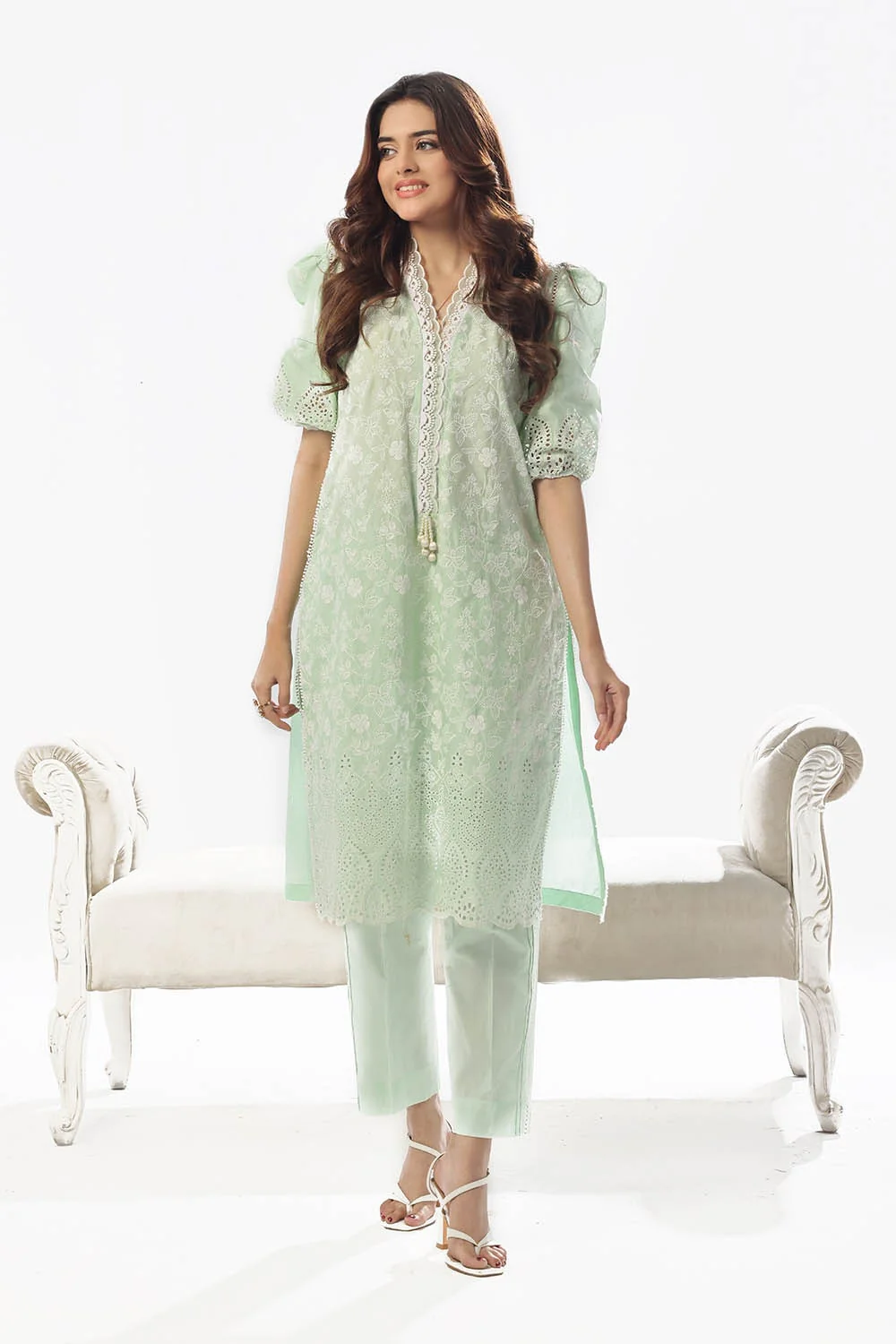 2 Piece Unstitched Schiffli Embroidered Lawn Suit