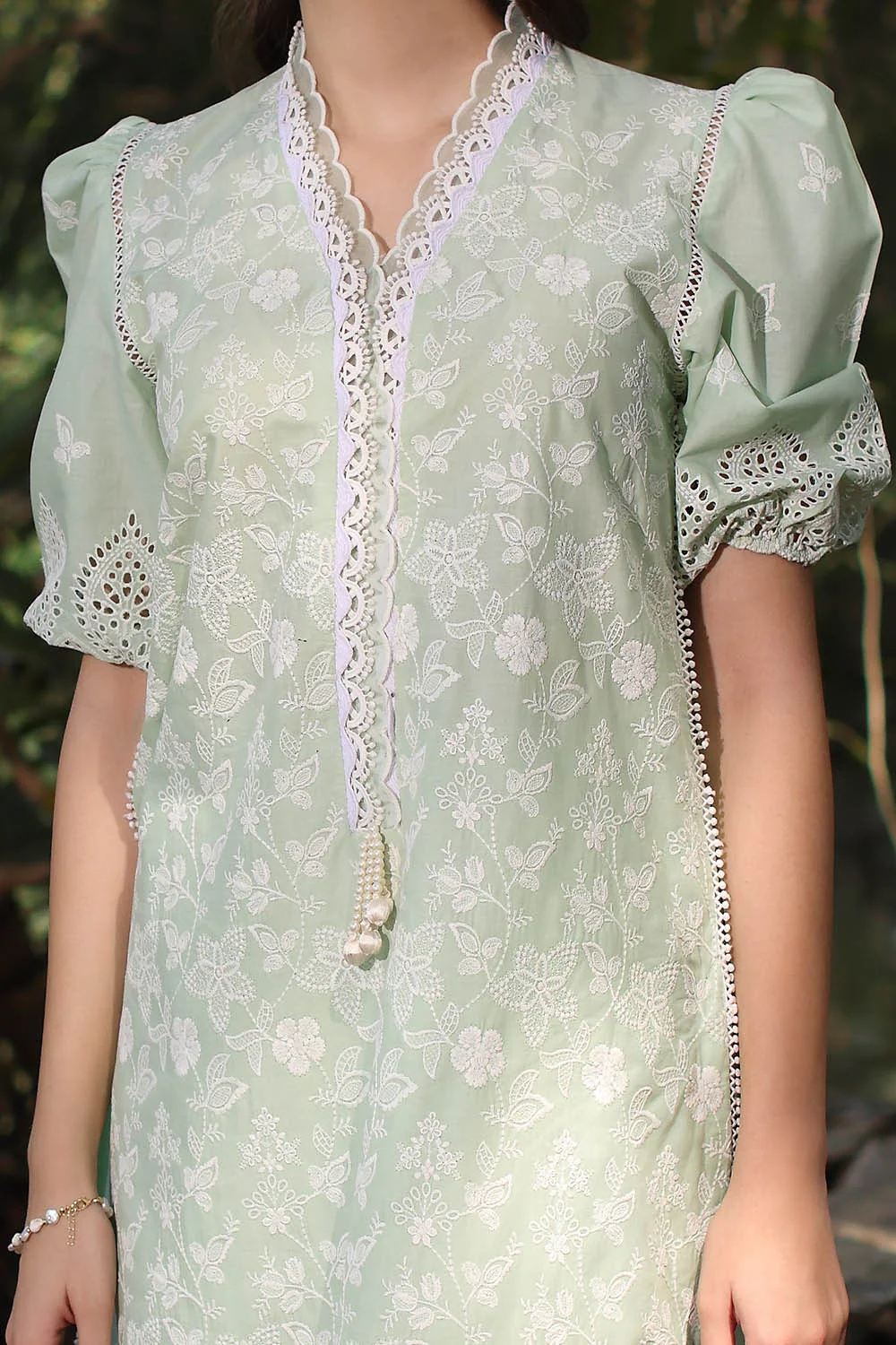 2 Piece Unstitched Schiffli Embroidered Lawn Suit - Image 2