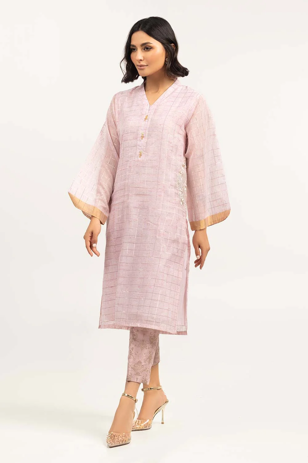 2 Piece Festive Suit Munar Kurta Raw Silk Pants - Image 2