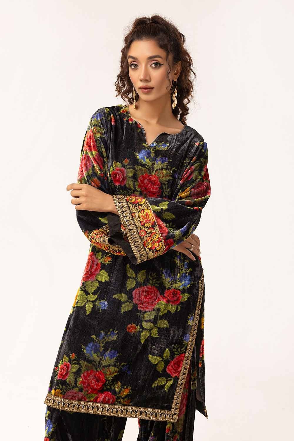 2 Piece Unstitched Embroidered Velvet Suit - Image 6