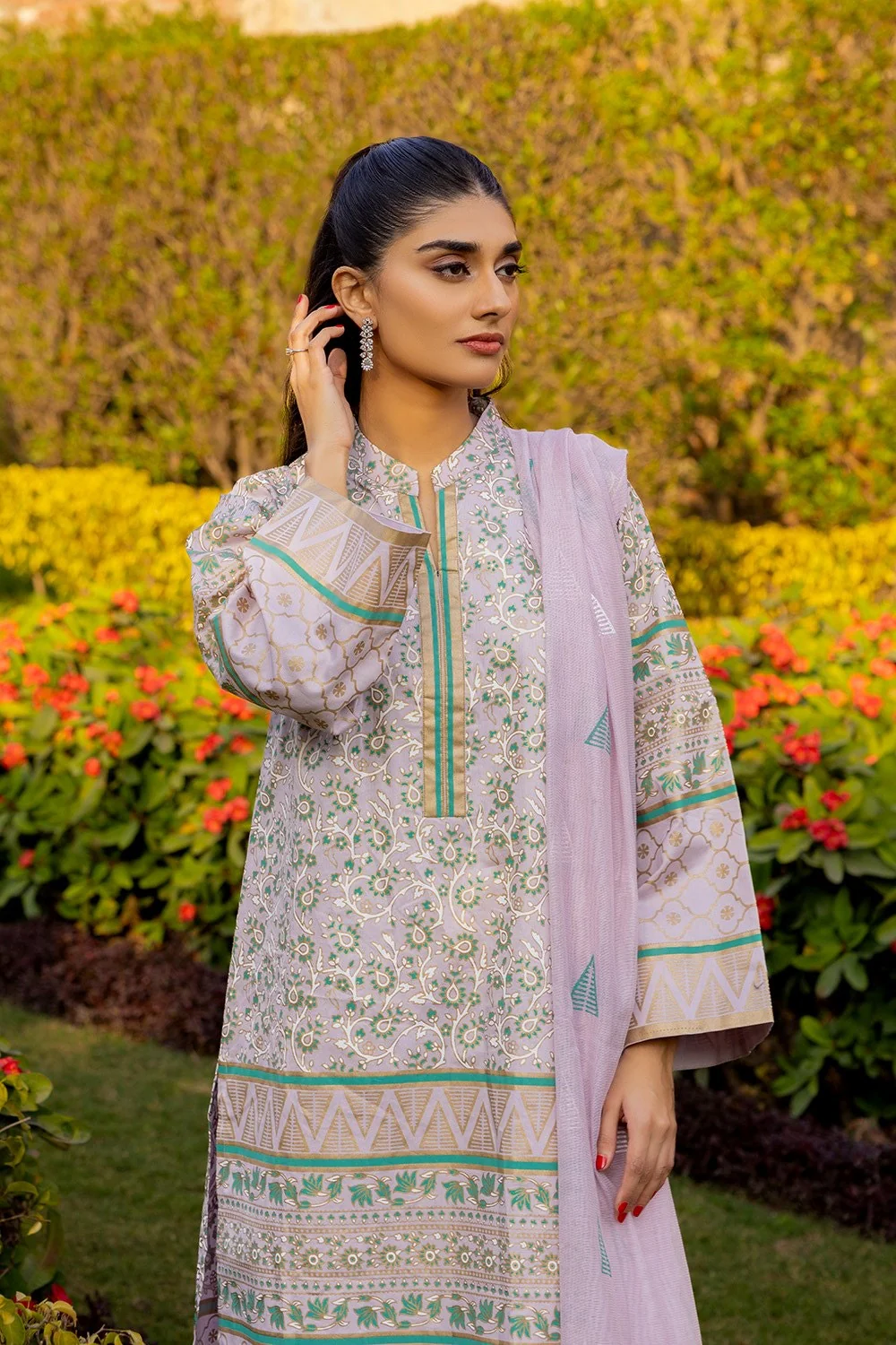 3 Piece Corduroy Block Printed Suit - Image 4