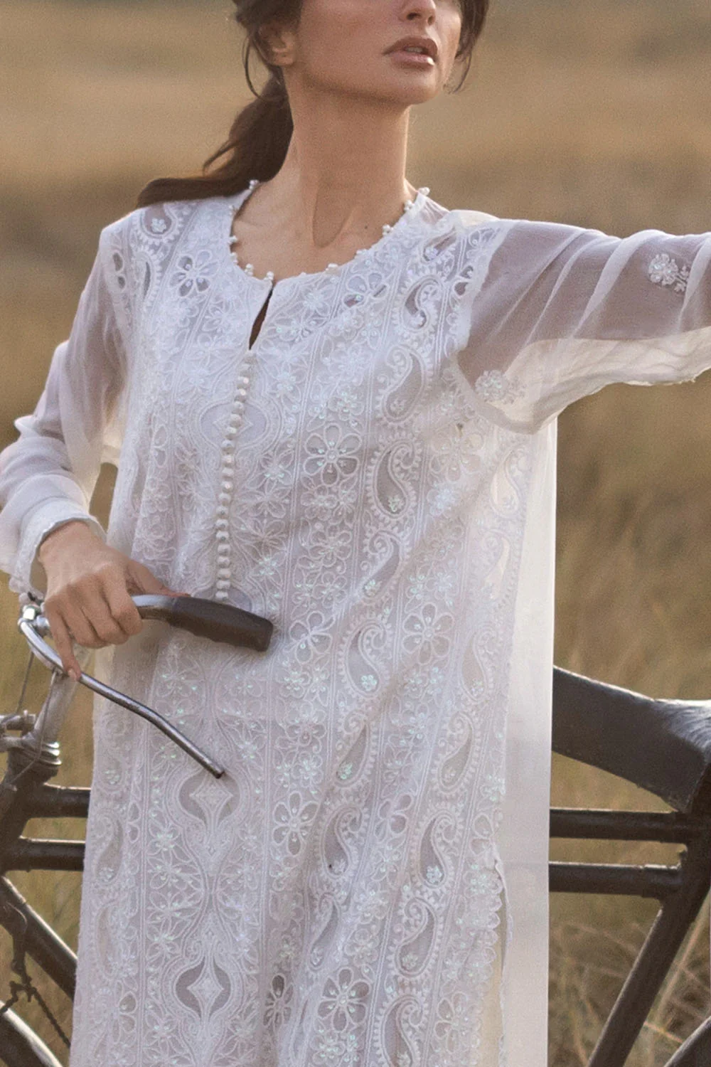 3 Piece Embroidered Chiffon Suit with Cotton Applique - Image 2