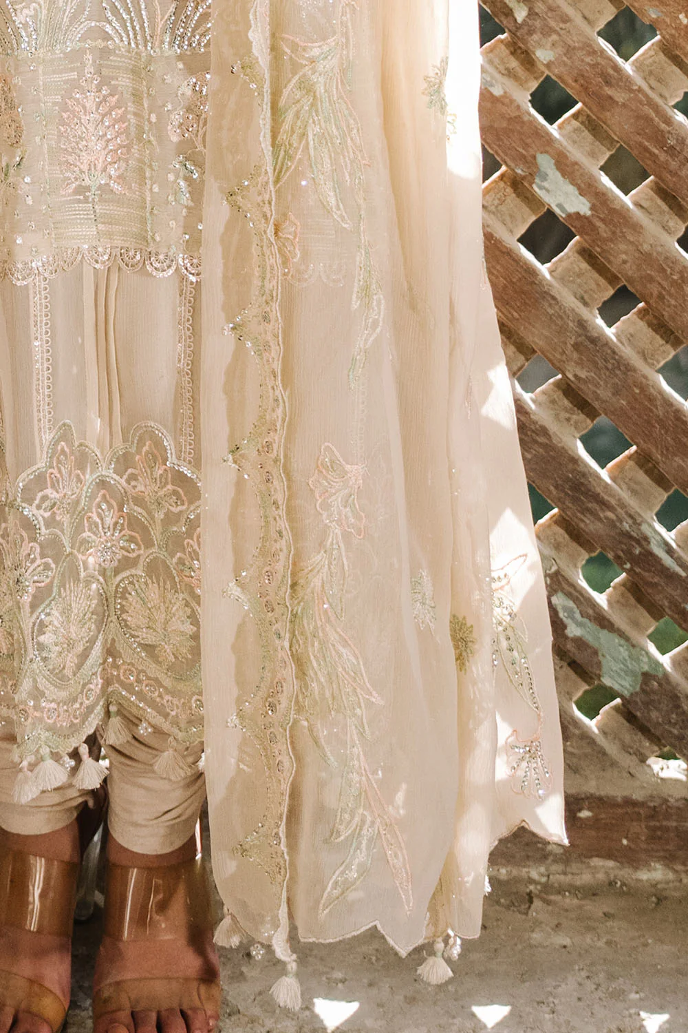 3 Piece Embroidered Chiffon Suit with Organza Borders and Embroidered Chiffon Dupatta - Image 6