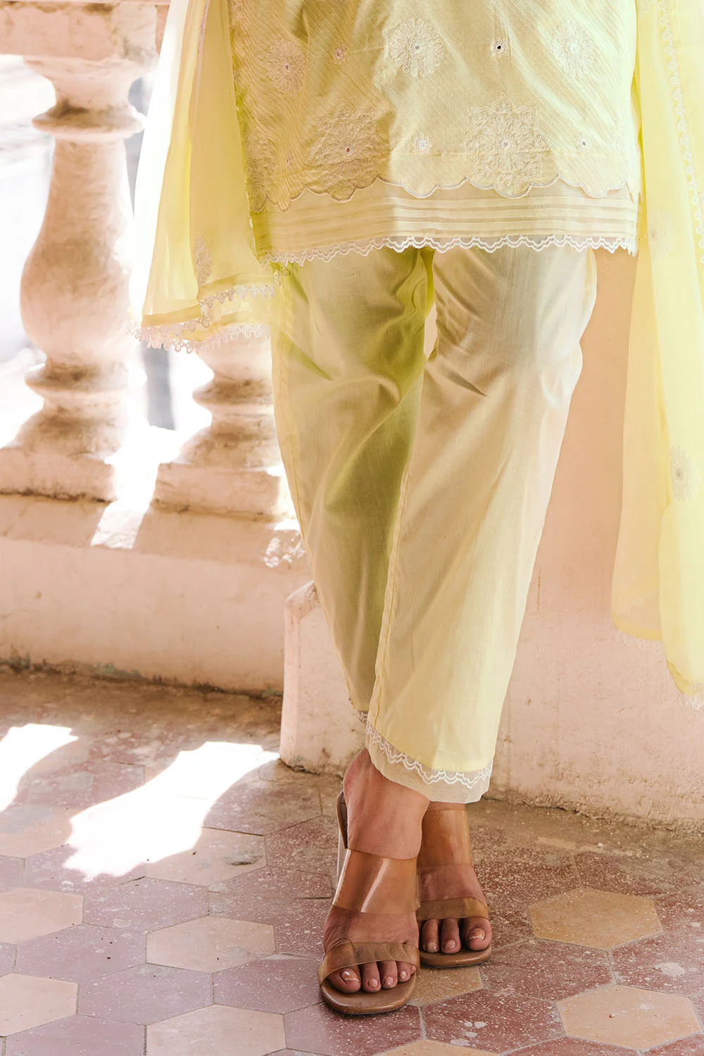 3 Piece Embroidered Cotton Lawn Suit with Embroidered Chiffon Dupatta - Image 4