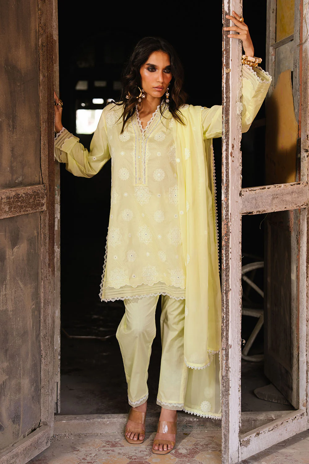 3 Piece Embroidered Cotton Lawn Suit with Embroidered Chiffon Dupatta - Image 7