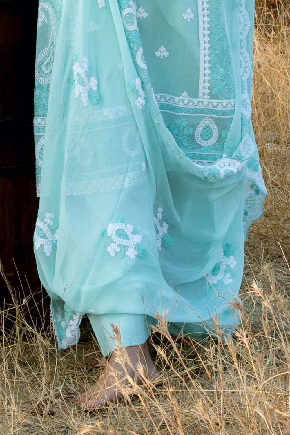 3 Piece Embroidered Cotton Net Suit with Embroidered Chiffon Dupatta - Image 5
