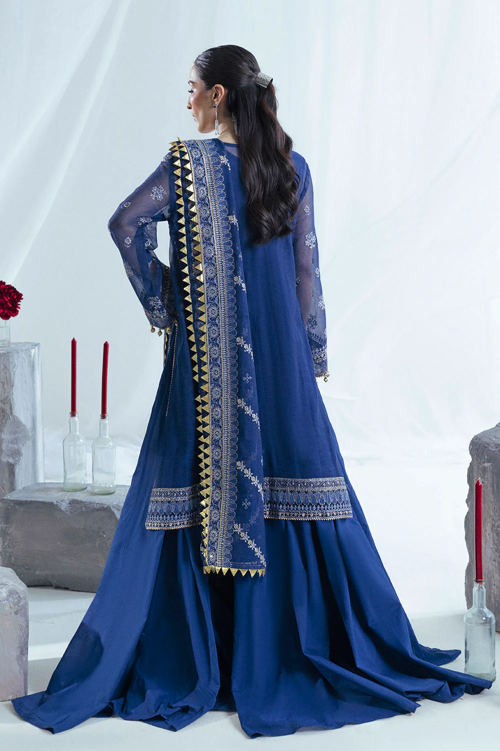 3 Piece Embroidered Cotton Net Suit with Raw Silk Trouser - Image 3