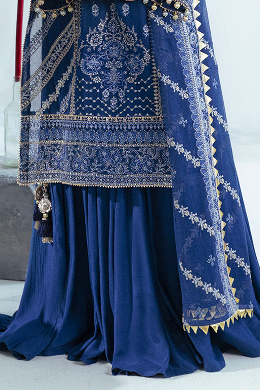 3 Piece Embroidered Cotton Net Suit with Raw Silk Trouser - Image 4