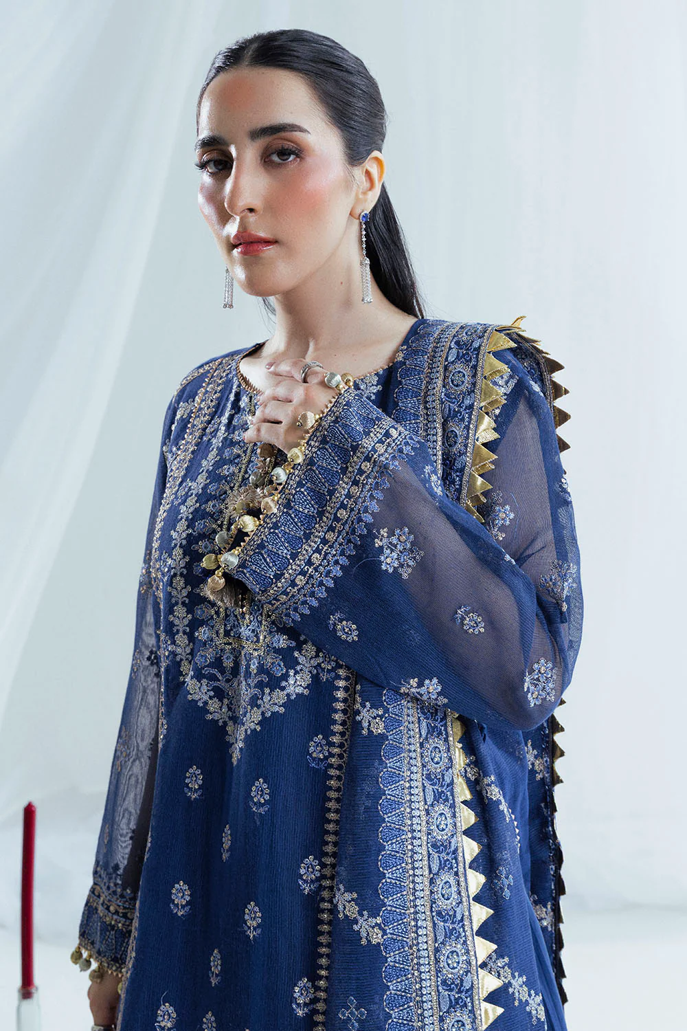 3 Piece Embroidered Cotton Net Suit with Raw Silk Trouser - Image 5