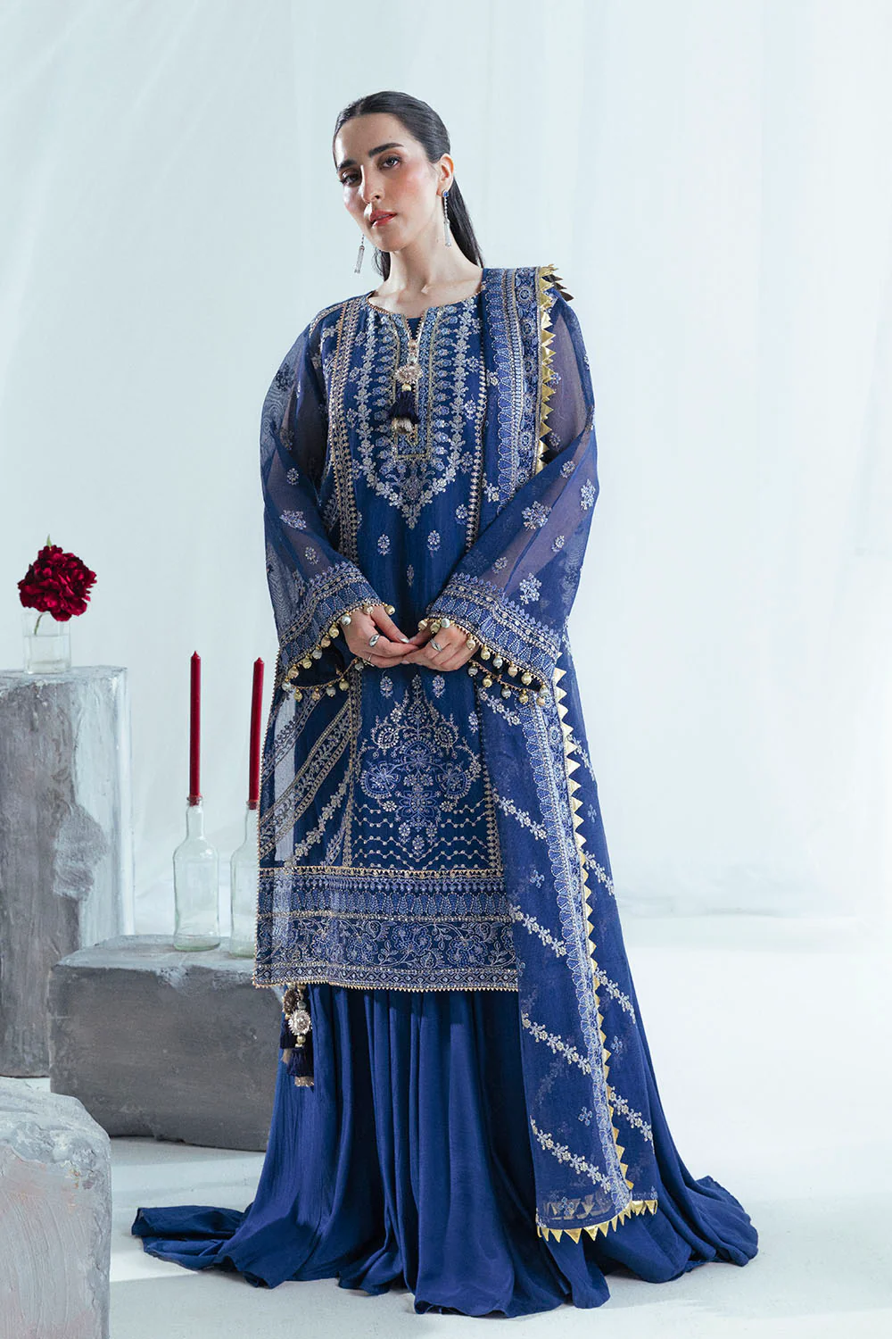 3 Piece Embroidered Cotton Net Suit with Raw Silk Trouser - Image 6