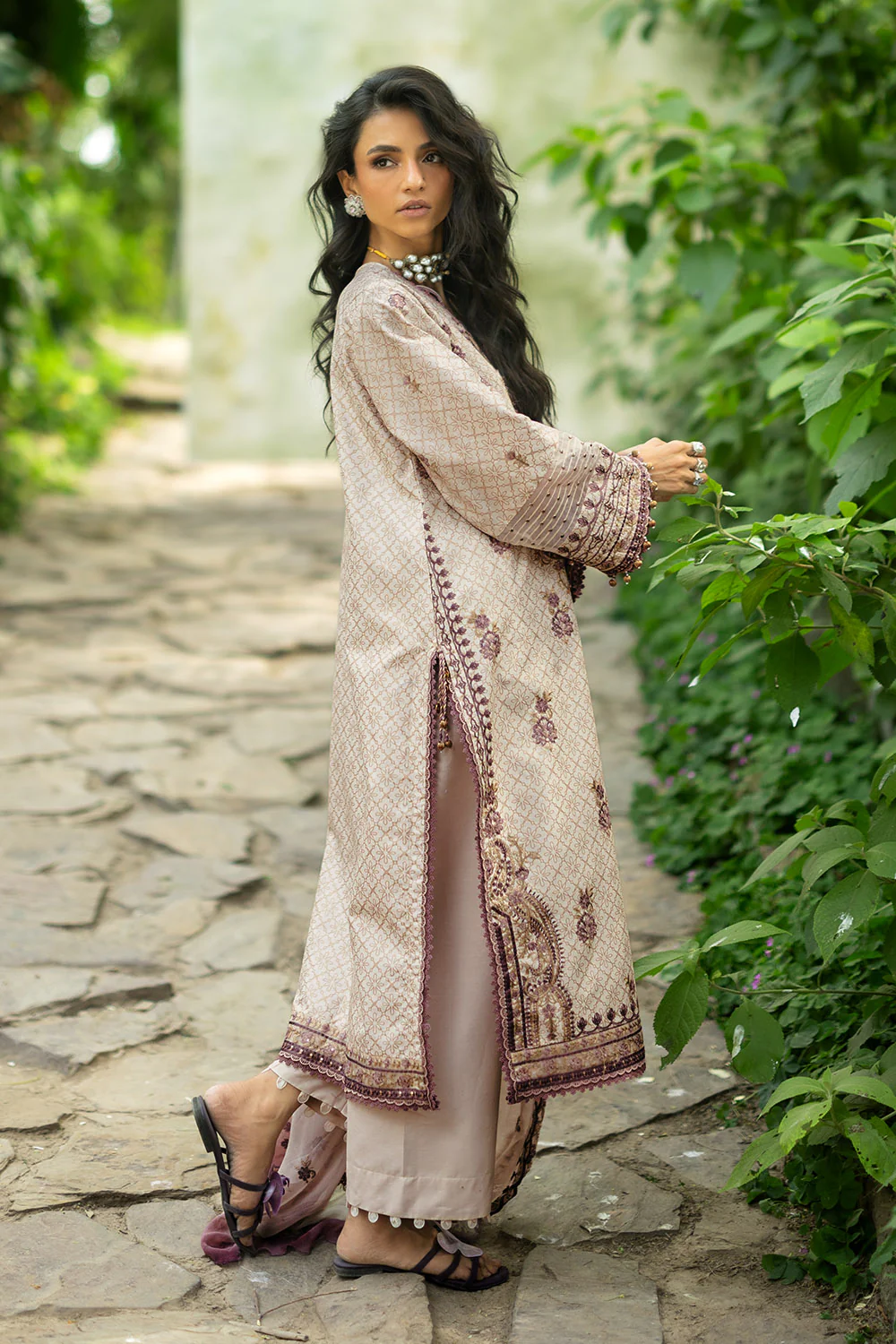 3 Piece Embroidered Glitter Printed Lawn Suit with Embroidered Organza Borders and Embroidered Printed Chiffon Dupatta - Image 3