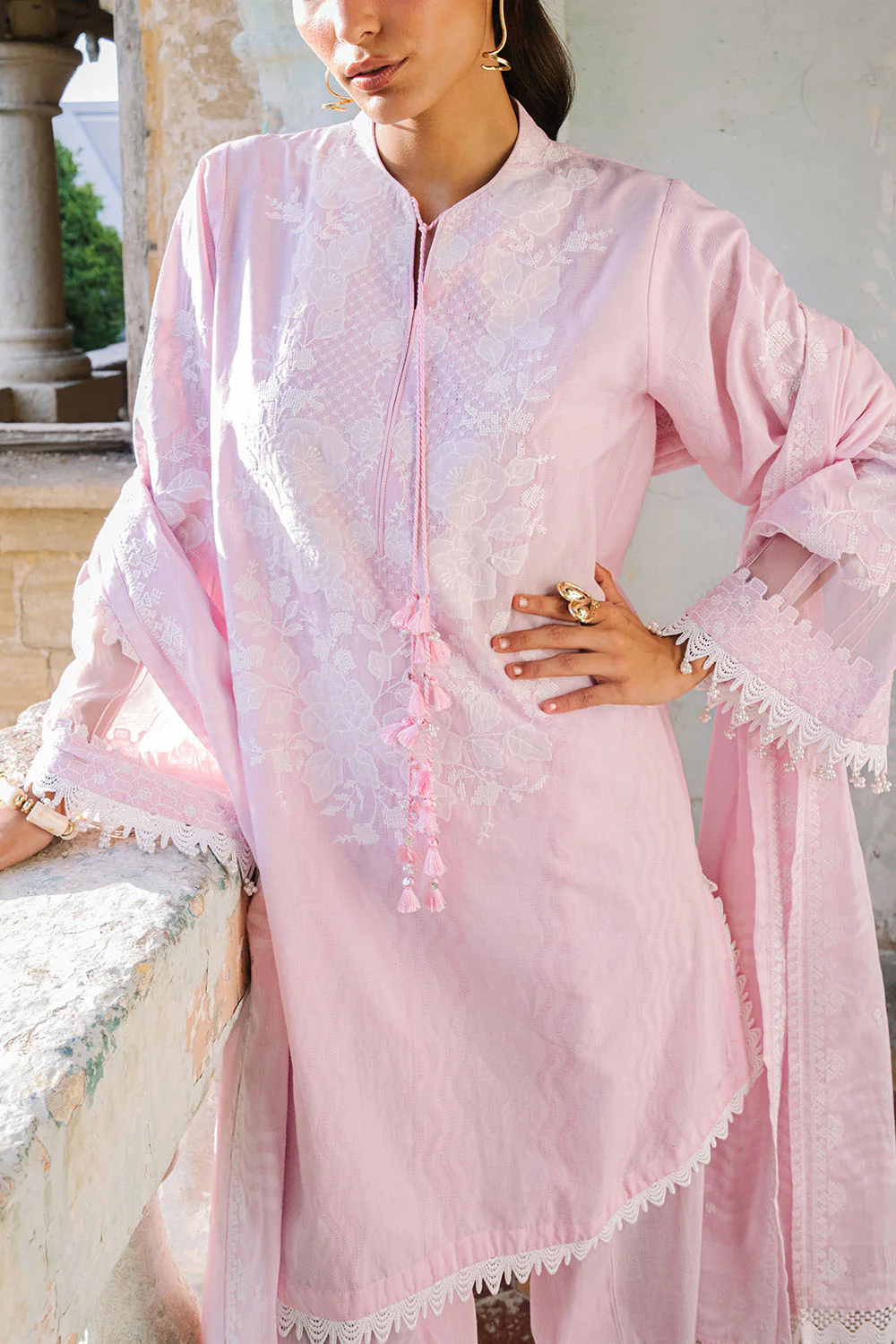3 Piece Embroidered Jacquard Suit with Embroidered Jacquard Dupatta - Image 2