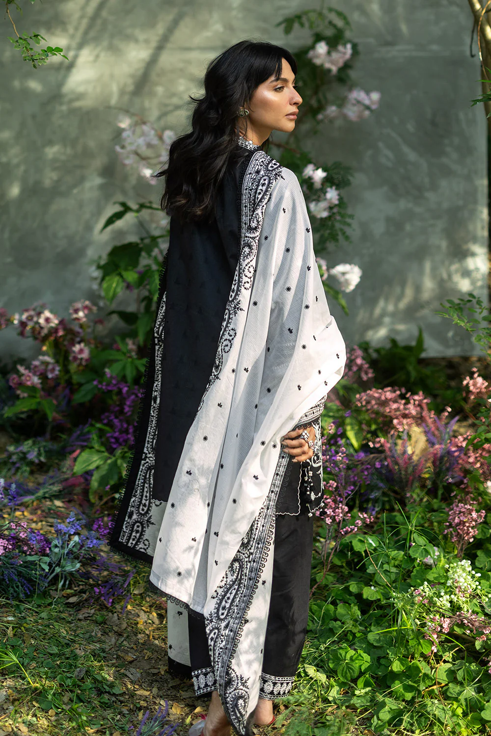 3 Piece Embroidered Jacquard Suit with Embroidered Organza Borders and Embroidered Denting Lawn Dupatta - Image 4