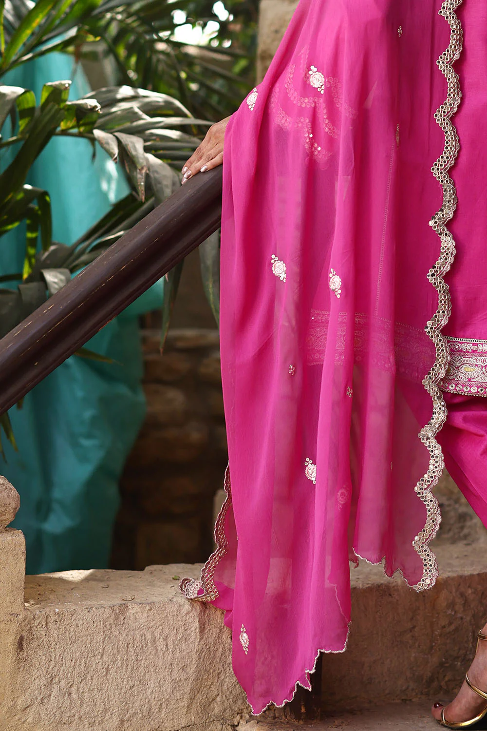 3 Piece Embroidered Lawn Suit with Borders and Embroidered Chiffon Dupatta - Image 6