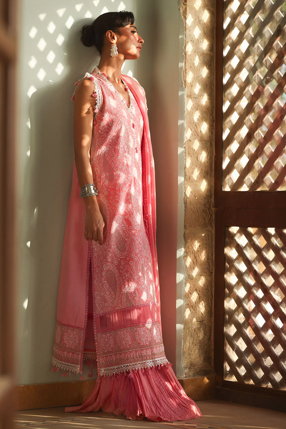 3 Piece Embroidered Lawn Suit with Borders and Embroidered Cotton Net Dupatta - Image 3