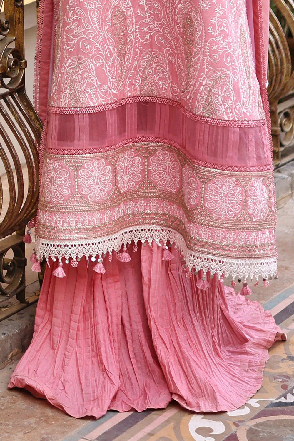 3 Piece Embroidered Lawn Suit with Borders and Embroidered Cotton Net Dupatta - Image 5