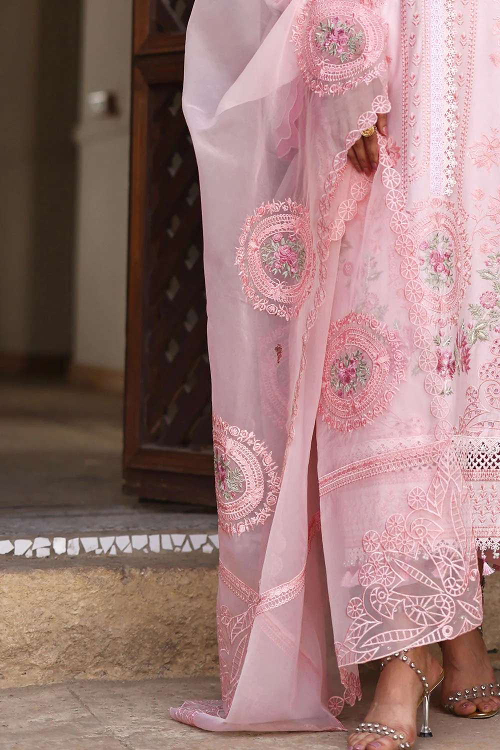 3 Piece Embroidered Lawn Suit with Borders and Embroidered Organza Dupatta - Image 6