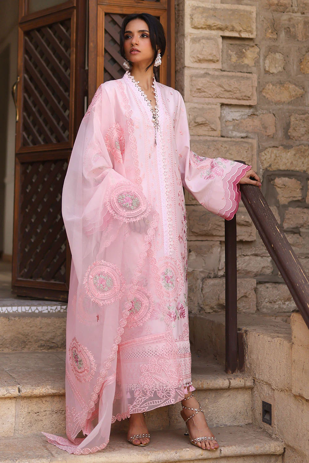 3 Piece Embroidered Lawn Suit with Borders and Embroidered Organza Dupatta - Image 7