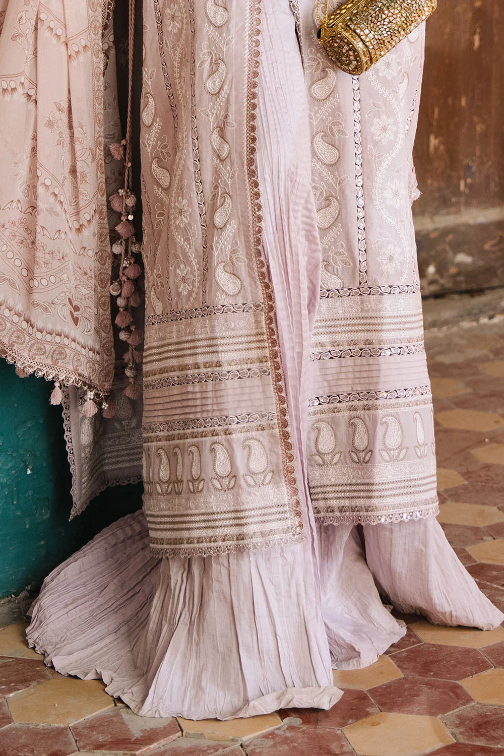 3 Piece Embroidered Lawn Suit with Borders and Printed Chiffon Dupatta - Image 4