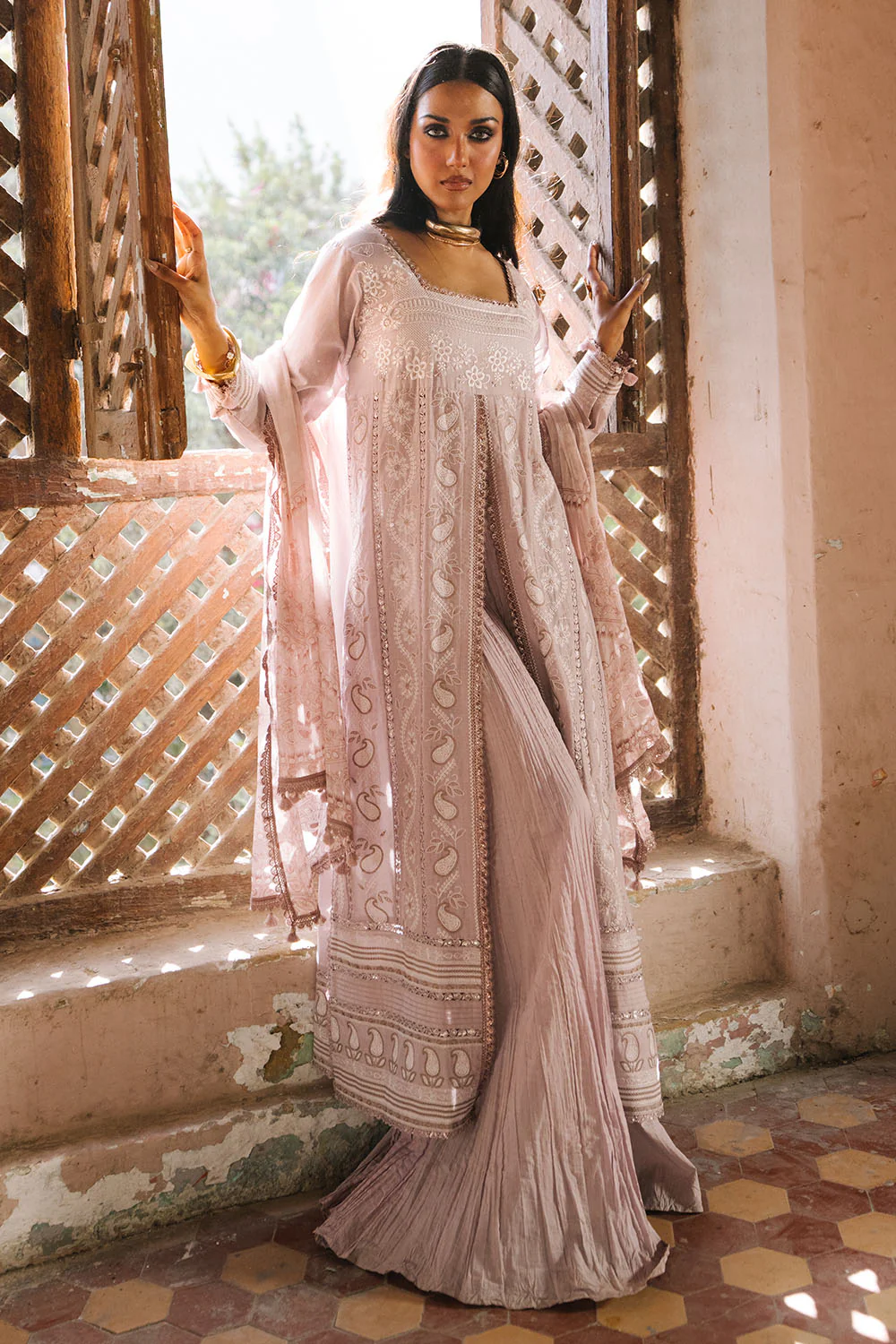 3 Piece Embroidered Lawn Suit with Borders and Printed Chiffon Dupatta - Image 7