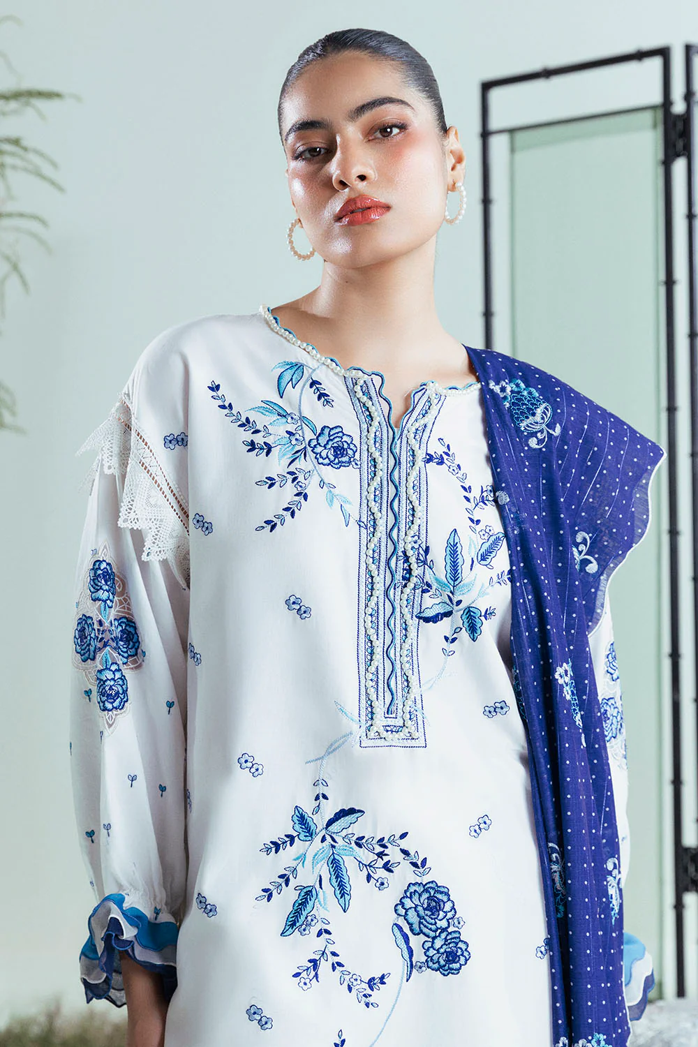 3 Piece Embroidered Lawn Suit with Bunches and Zari Dupatta - Image 5