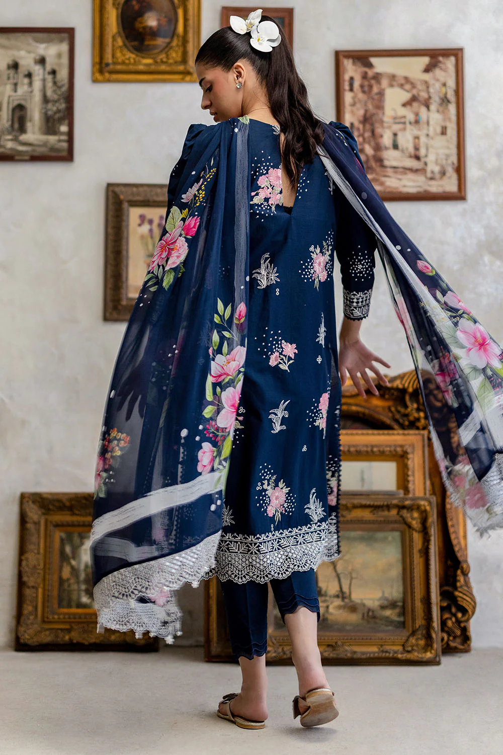 3 Piece Embroidered Lawn Suit with Chiffon Dupatta and Borders - Image 4