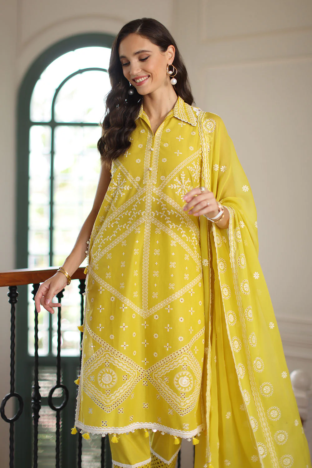 3 Piece Embroidered Lawn Suit with Chiffon Dupatta - Image 3