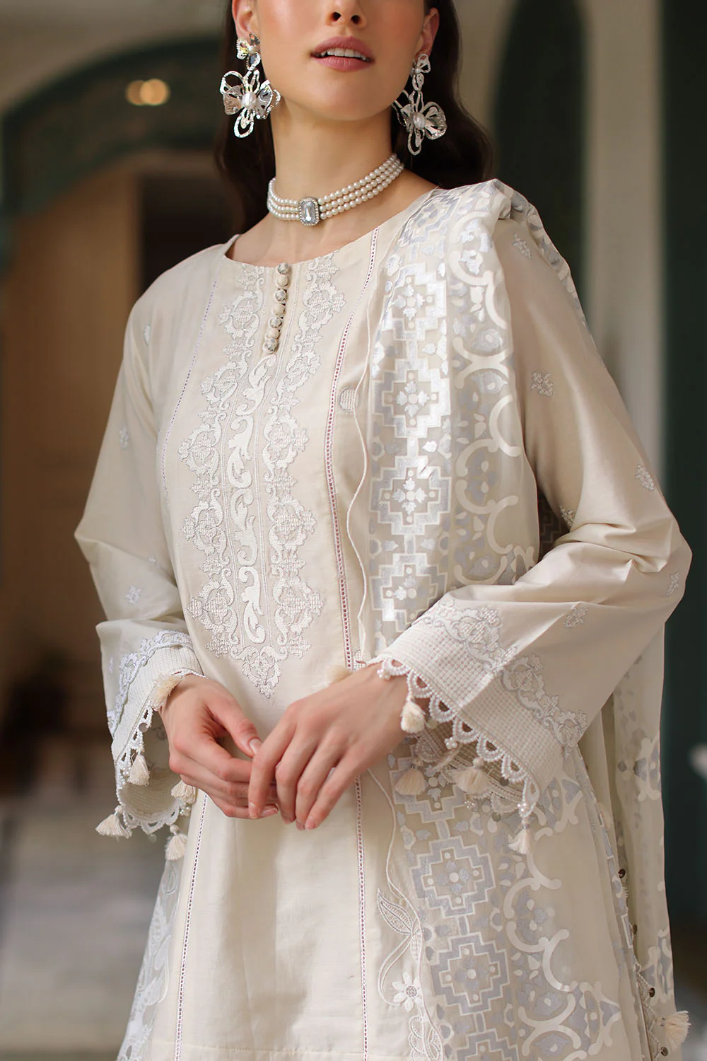 3 Piece Embroidered Lawn Suit with Chiffon Dupatta - Image 2