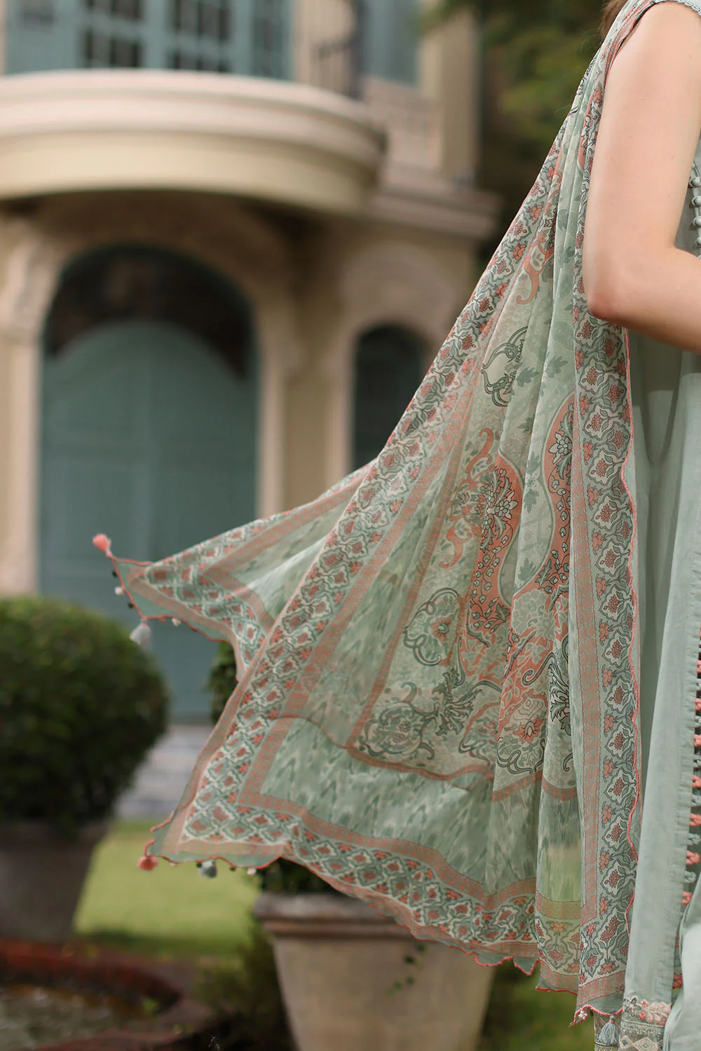 3 Piece Embroidered Lawn Suit with Chiffon Dupatta - Image 5