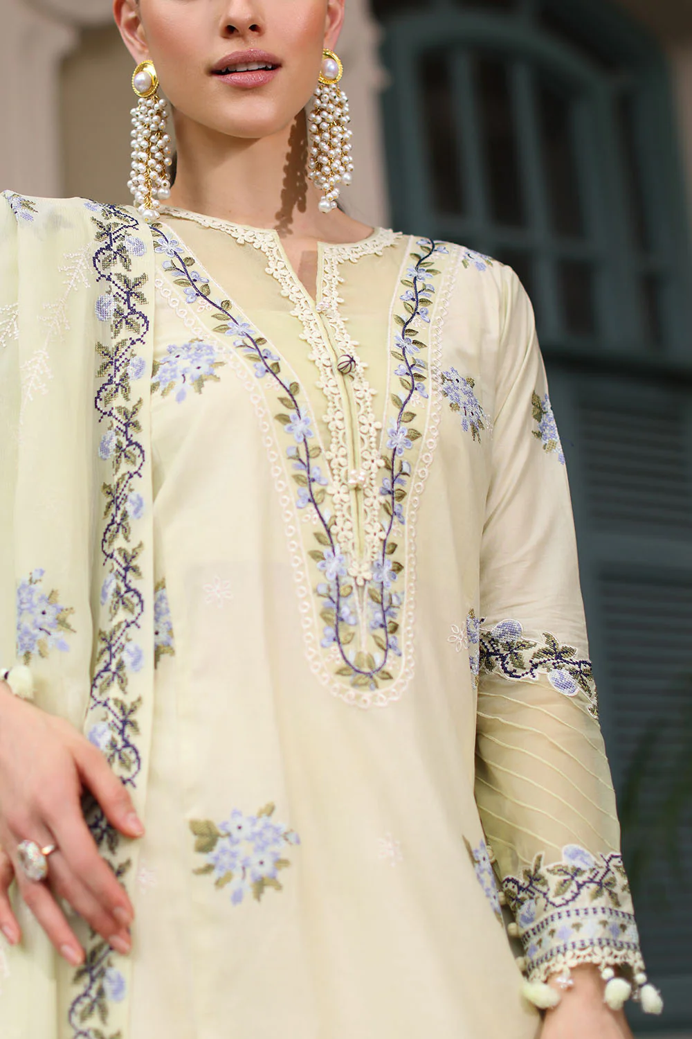 3 Piece Embroidered Lawn Suit with Chiffon Dupatta - Image 2