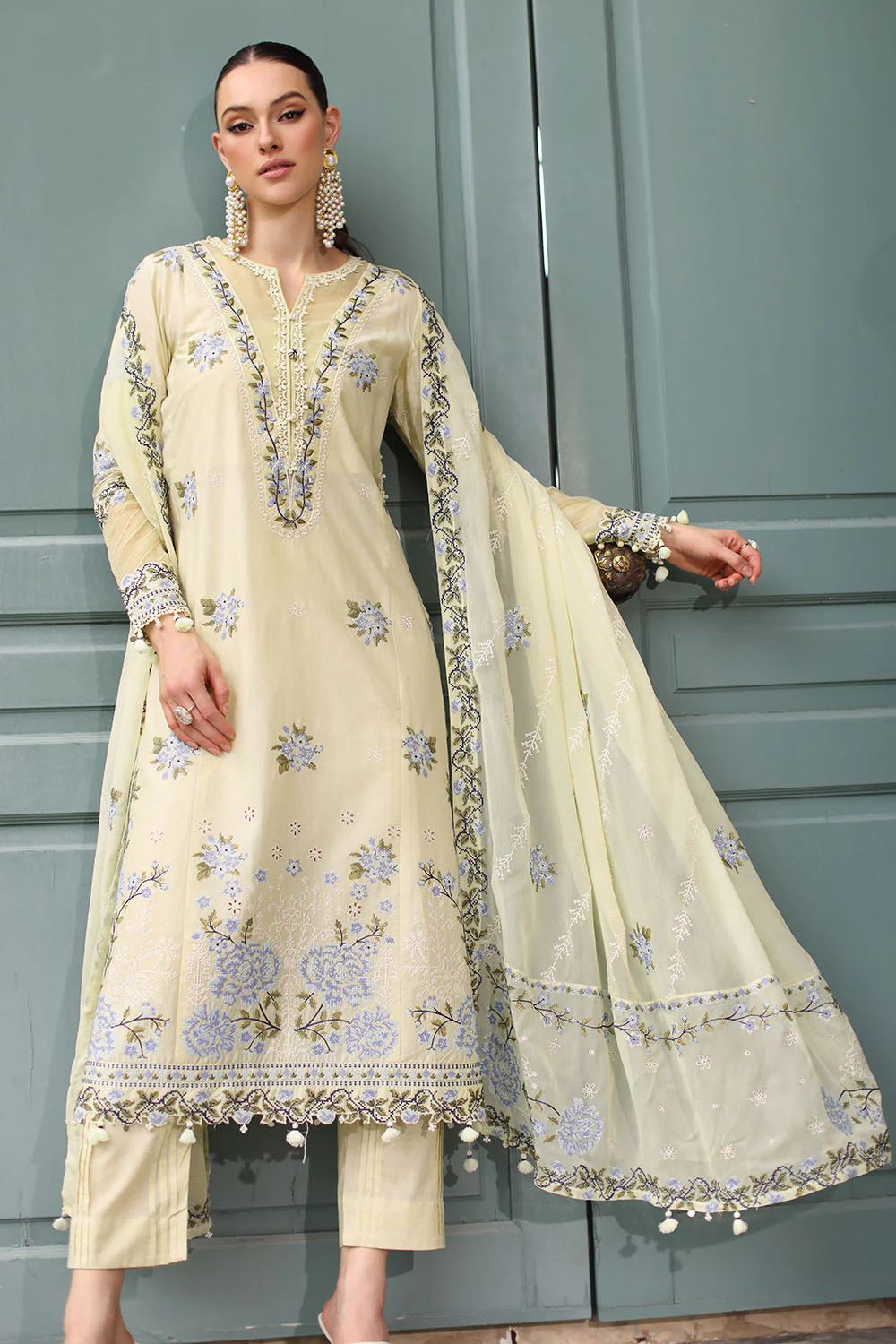 3 Piece Embroidered Lawn Suit with Chiffon Dupatta - Image 6