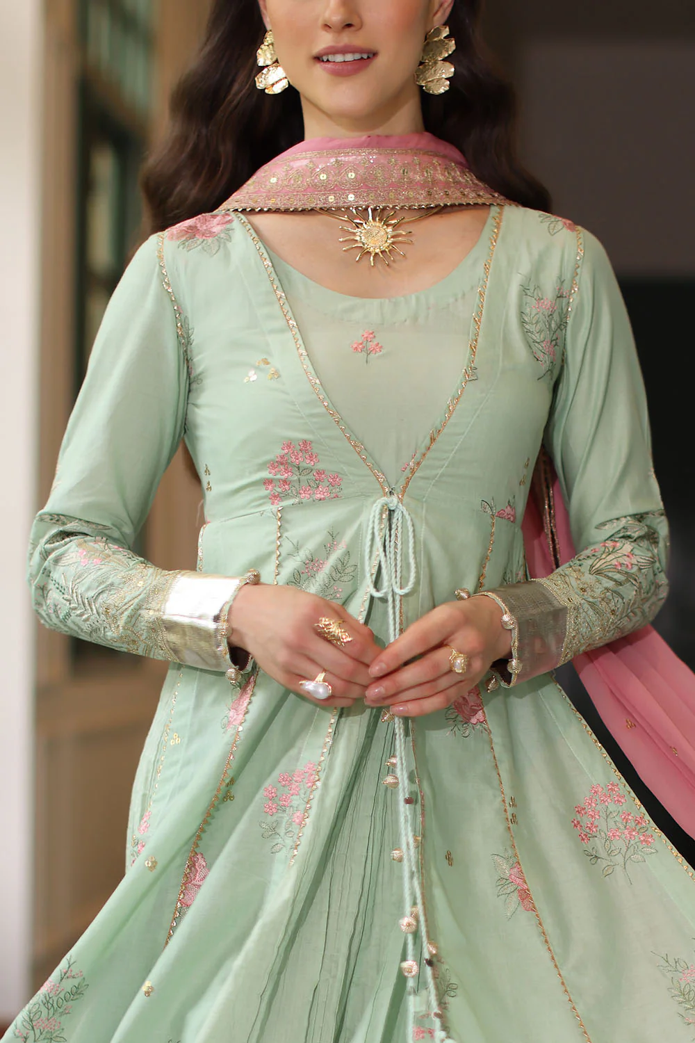 3 Piece Embroidered Lawn Suit with Chiffon Dupatta - Image 2