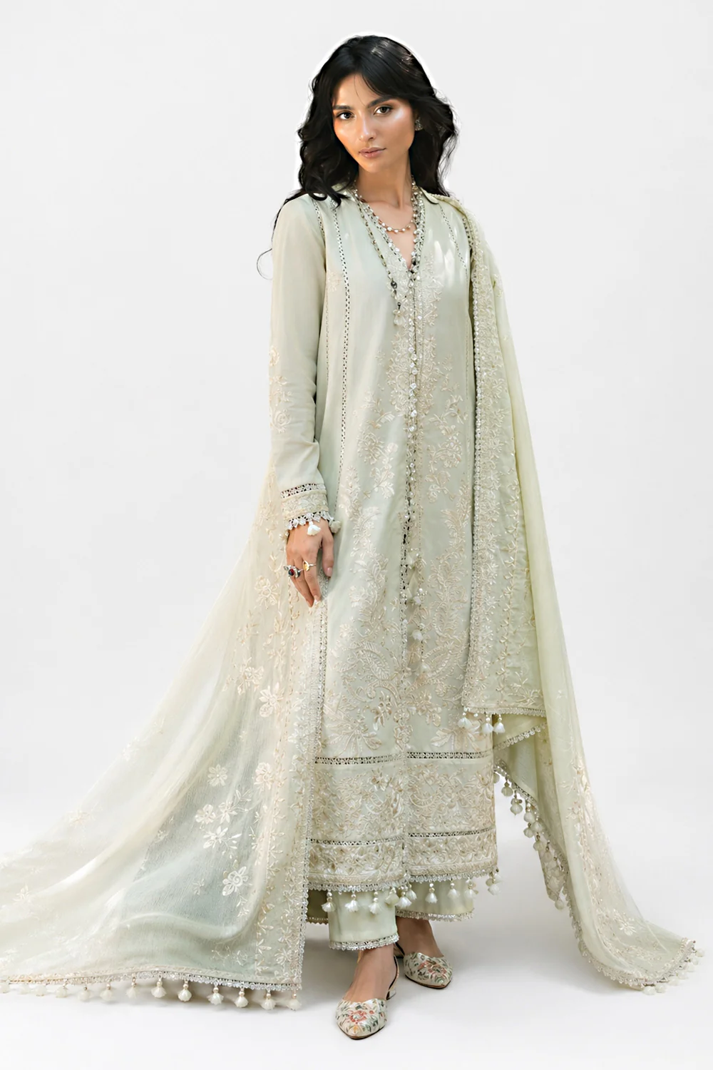 3 Piece Embroidered Lawn Suit with Embroidered Borders and Embroidered Denting Lawn Dupatta