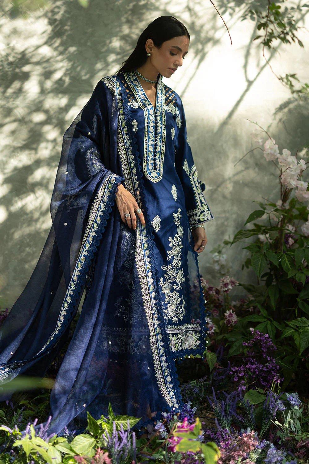 3 Piece Embroidered Lawn Suit with Embroidered Borders and Embroidered Khaddi Net Dupatta - Image 3