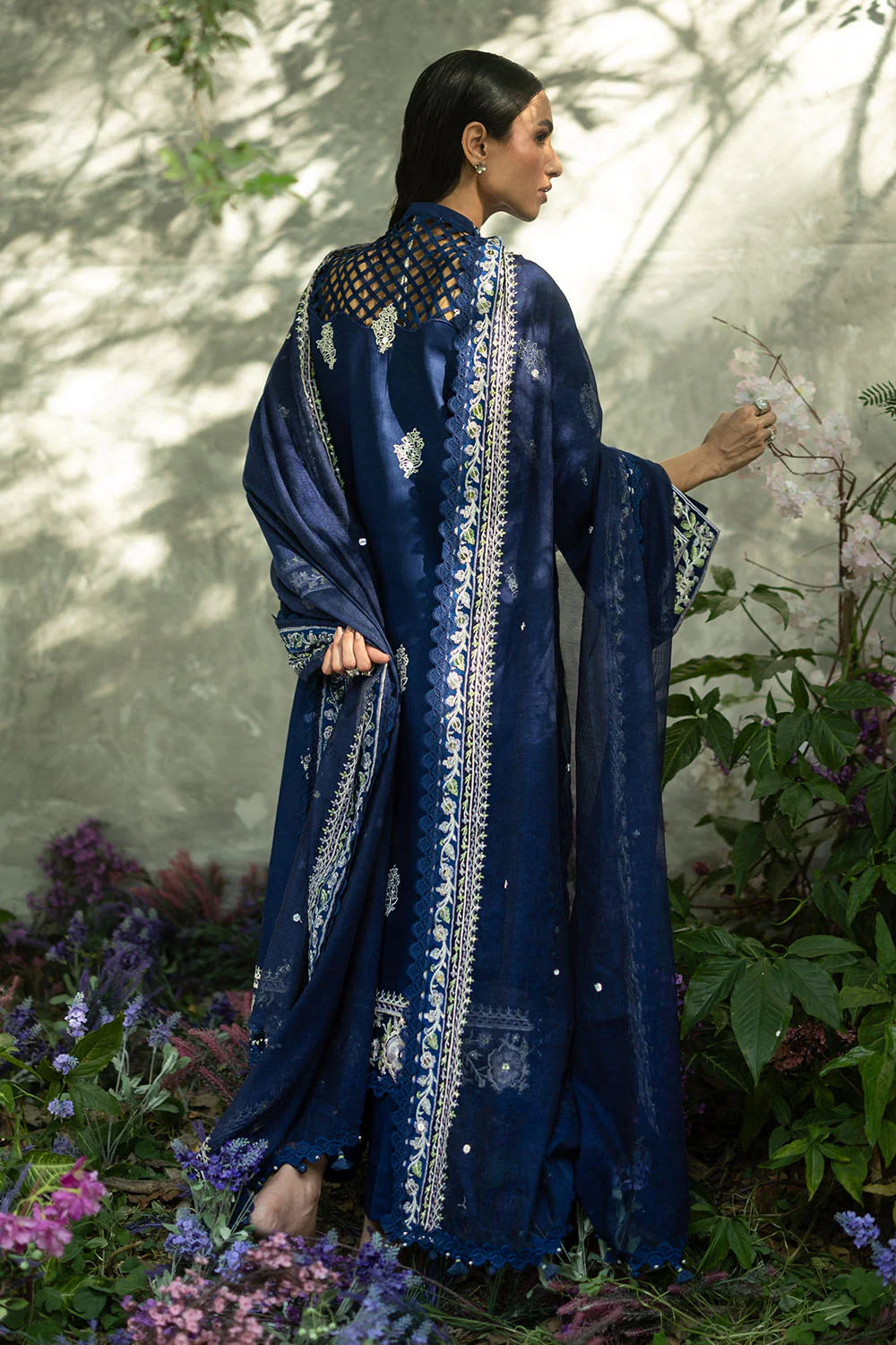 3 Piece Embroidered Lawn Suit with Embroidered Borders and Embroidered Khaddi Net Dupatta - Image 4
