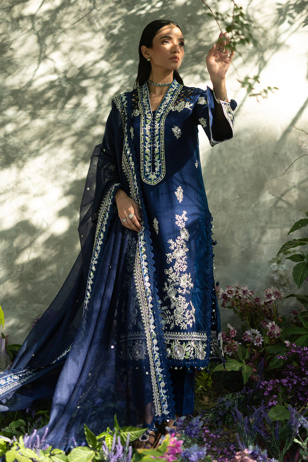 3 Piece Embroidered Lawn Suit with Embroidered Borders and Embroidered Khaddi Net Dupatta - Image 7