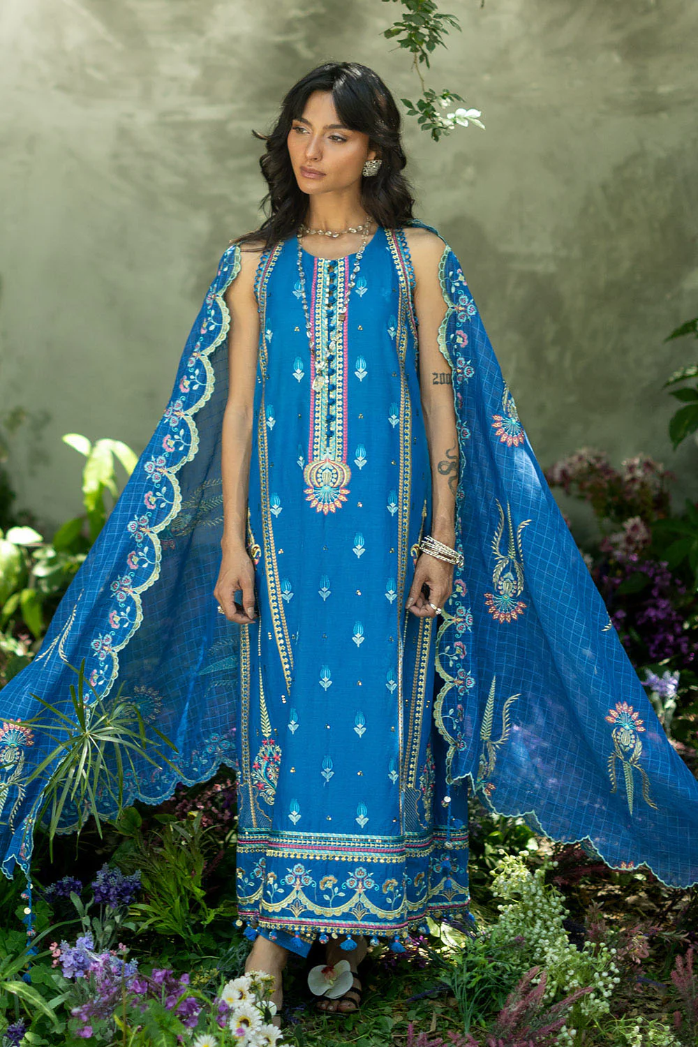 3 Piece Embroidered Lawn Suit with Embroidered Borders and Embroidered Paper Cotton Dupatta - Image 5