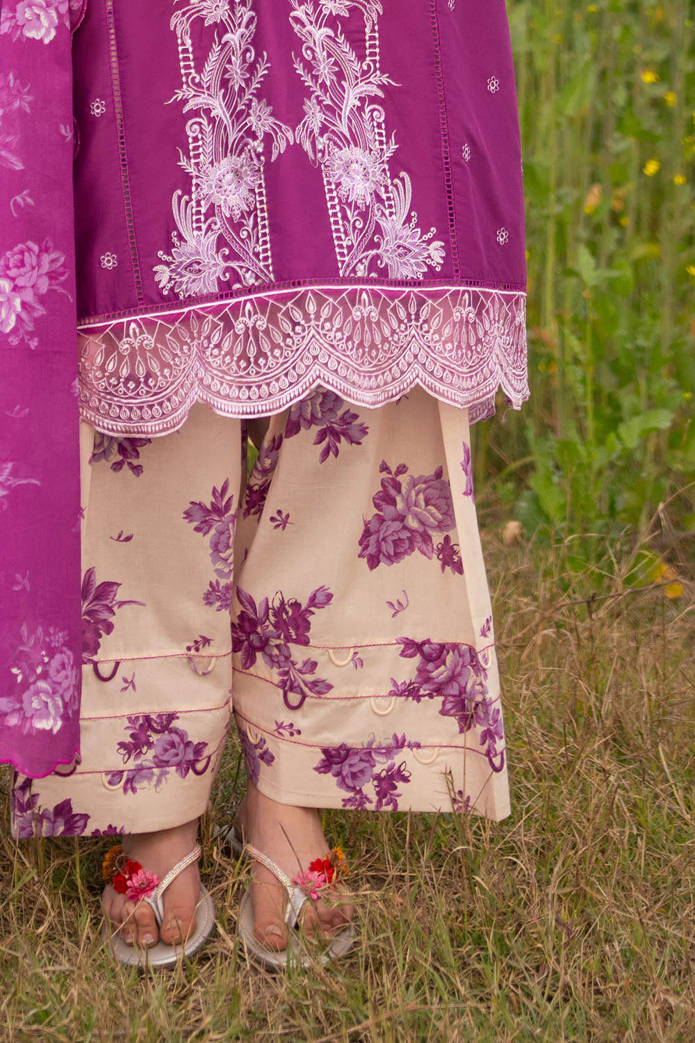 3 Piece Embroidered Lawn Suit with Embroidered Borders and Printed Trouser - Image 5