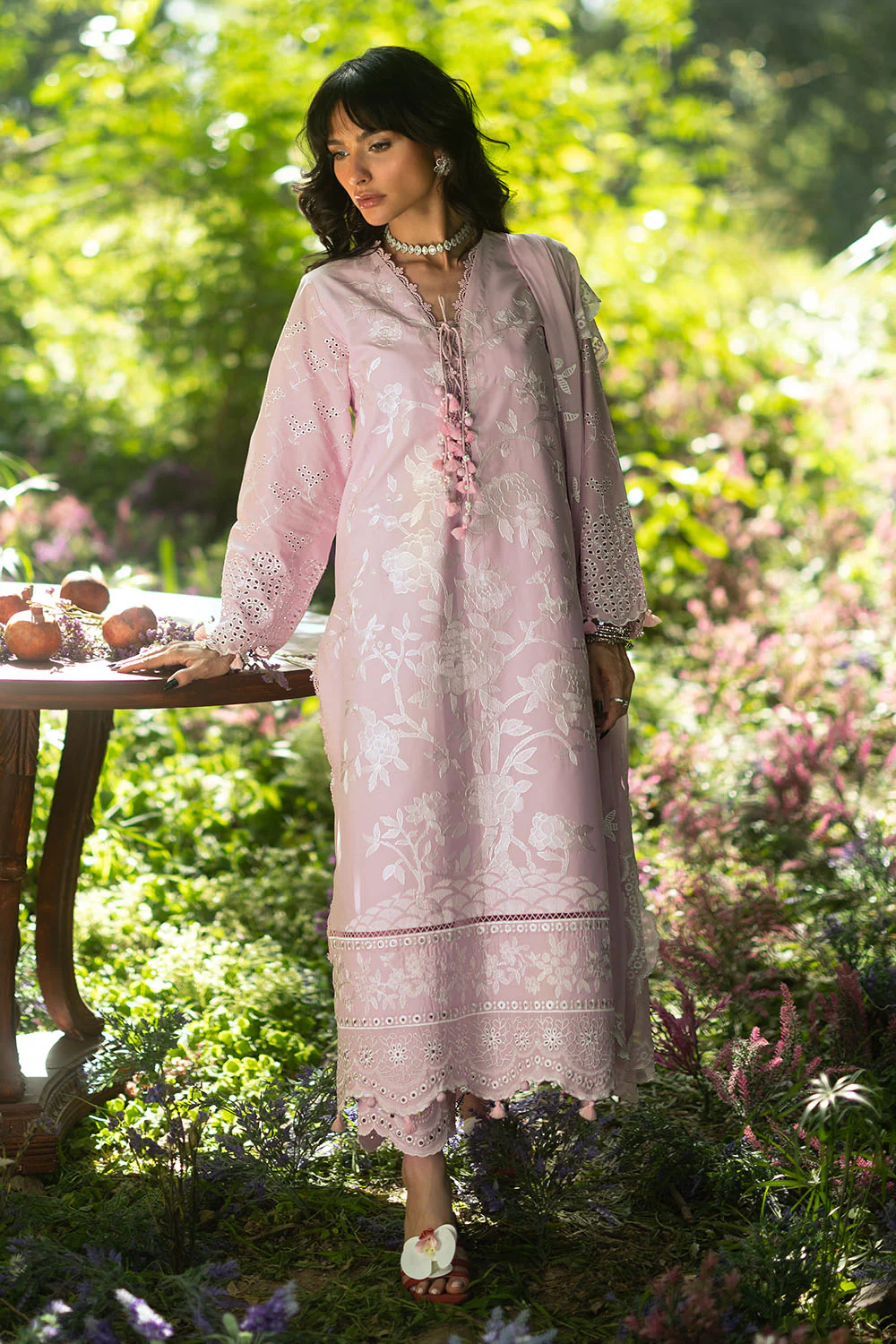 3 Piece Embroidered Lawn Suit with Embroidered Borders and Trouser and Lacquer Printed Chiffon Dupatta - Image 7